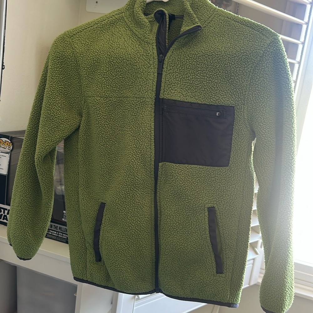 Olive Fleece Jacket with Dark Accents